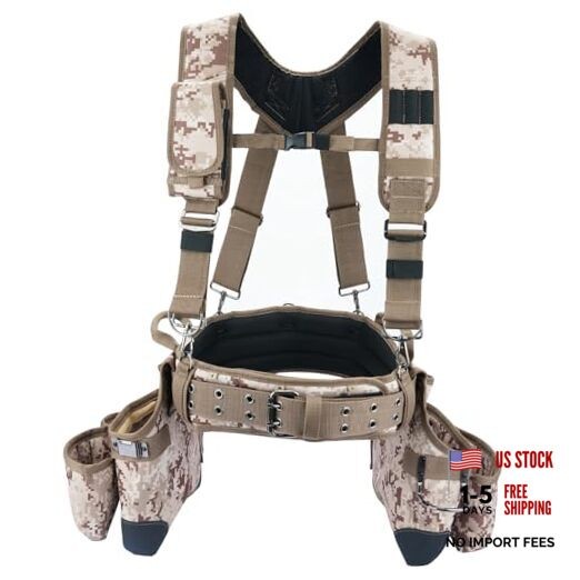 Camo Tool Belt with Suspenders Camouflage Khaki Camo Tool Belt with Suspenders
