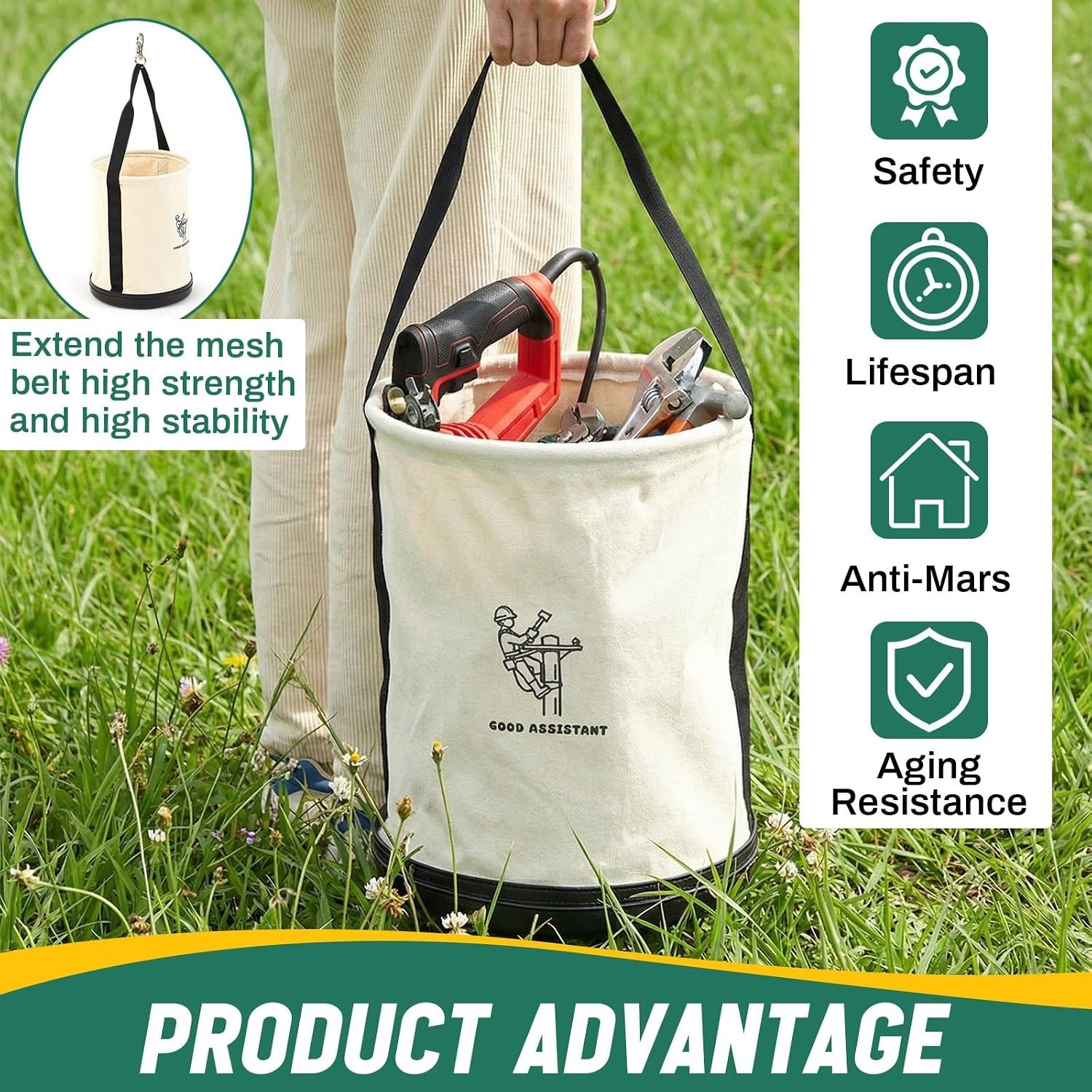 2 Pack 15″ X 12″ Canvas Tool Bucket Bag, Heavy Duty 150 Lbs Load Capacity, Truck