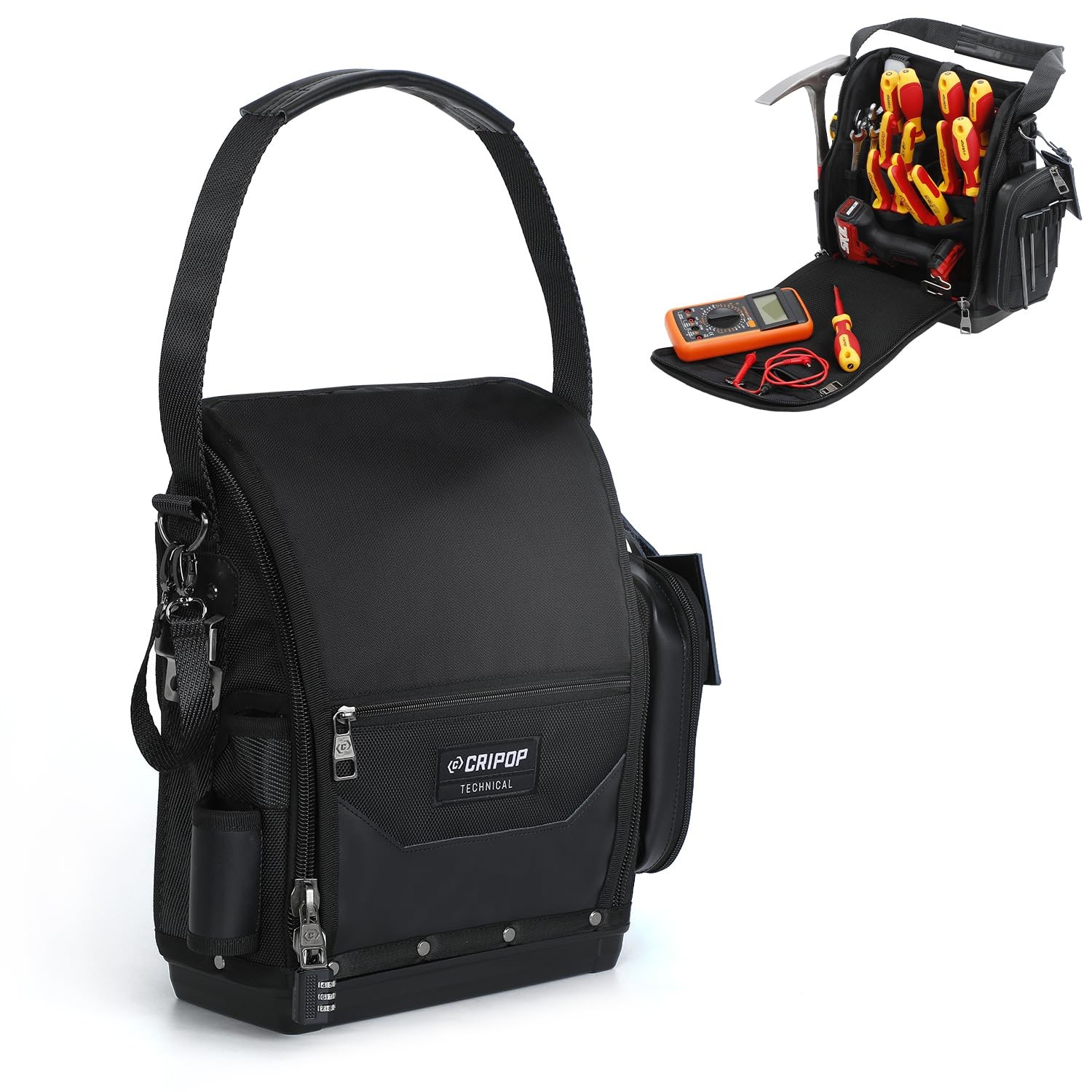 CRIPOP TECH 16 Electrician Tool Bag, Waterproof Hard Bottom Zippered Electric…