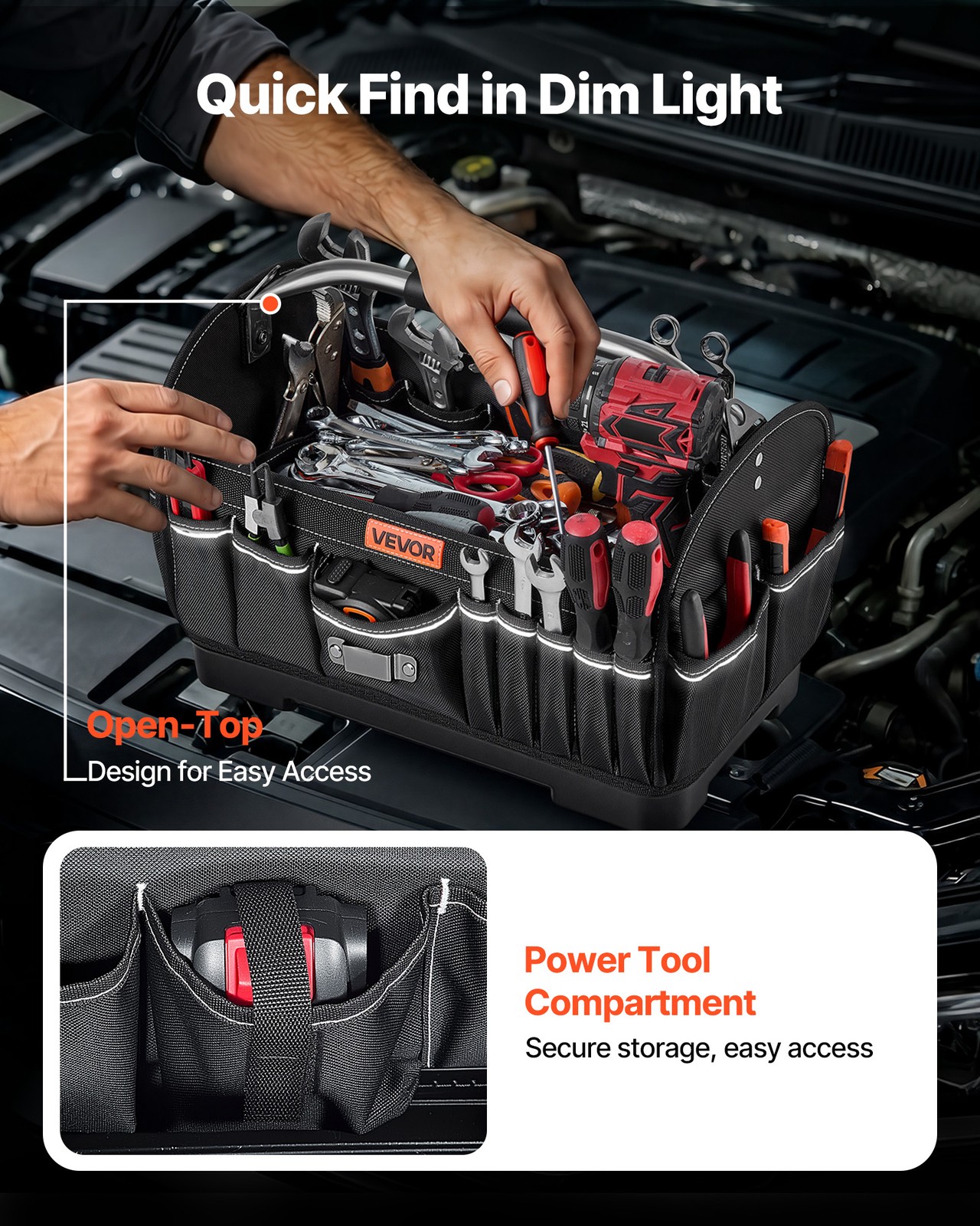 VEVOR Tool Bag 16.1 In 33-Pocket Open Top Tool Tote Electrical Toolbox with Base