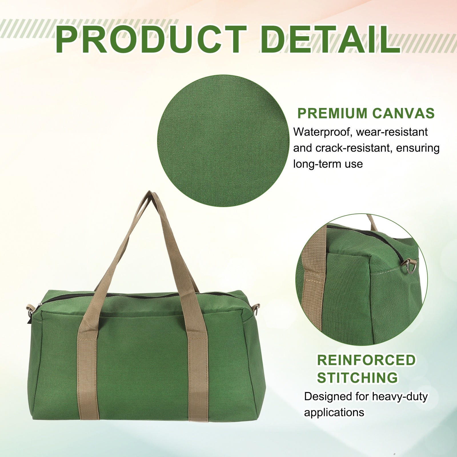 Small Tool Bag, 18 Inch Wide Mouth Tool Organizer Bag, Army Green