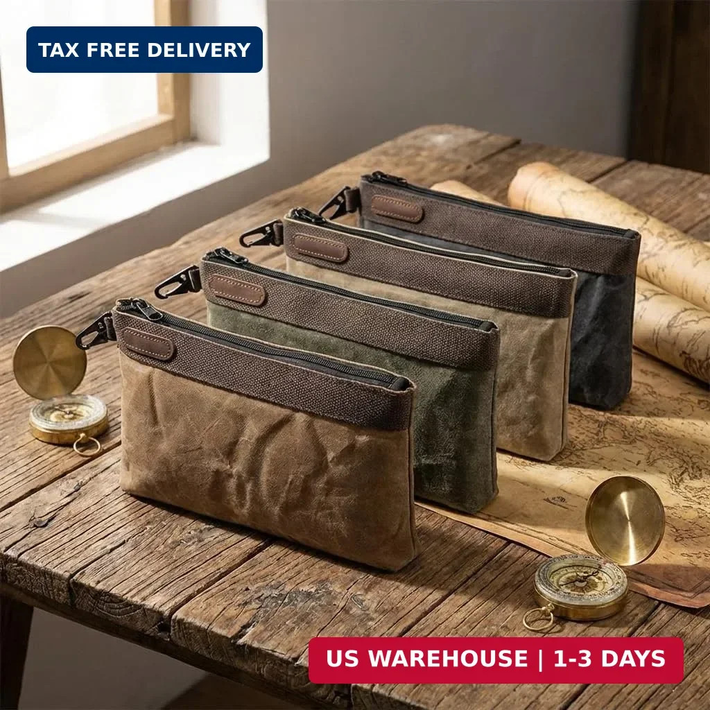 Waxed Canvas Tool Pouches 4 Pack – 11-Inch Heavy-Duty Zipper Tool Bags Set, Wate