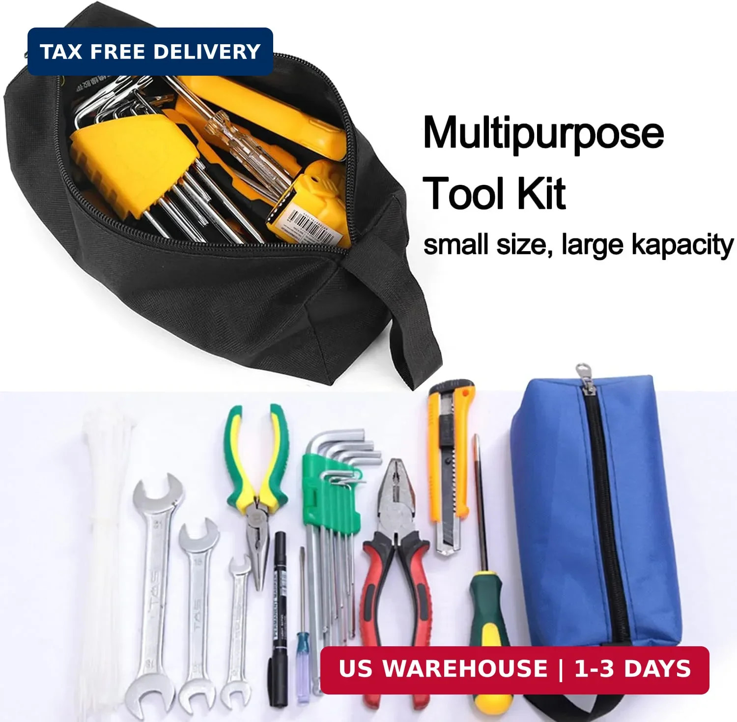 5 Pack Canvas Tool Pouch of Two Sizes, Tool Pouches with Zipper, Multipurpose Zi