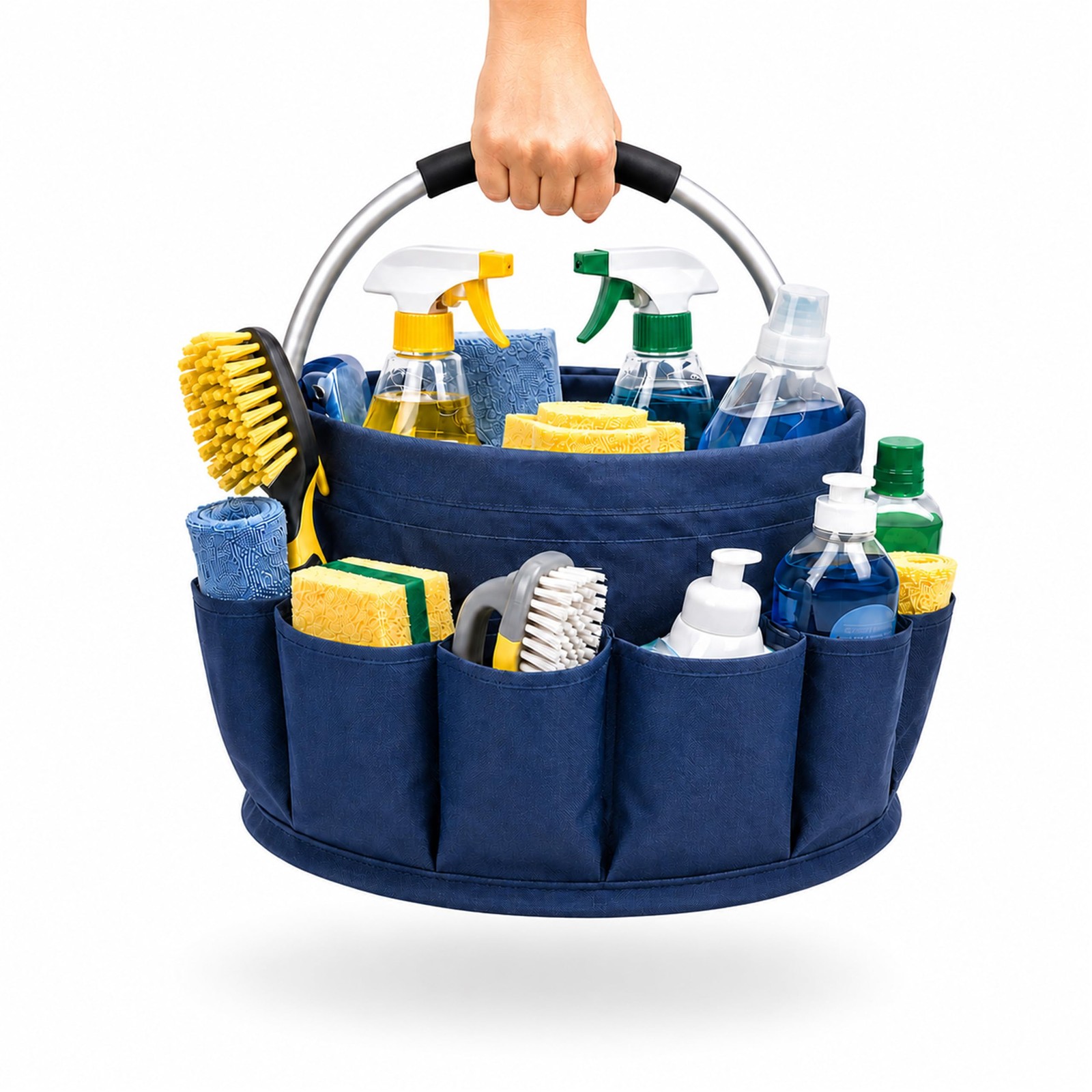 Cleaning Caddy with Handle, Foldable 17L Cleaning Supplies Basket with 6 Pockets