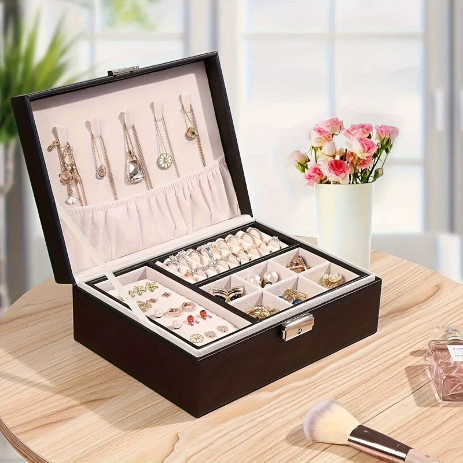 1pc Jewelry Organizer Box- Large Capacity PU Leather,Durable, and Luxurious