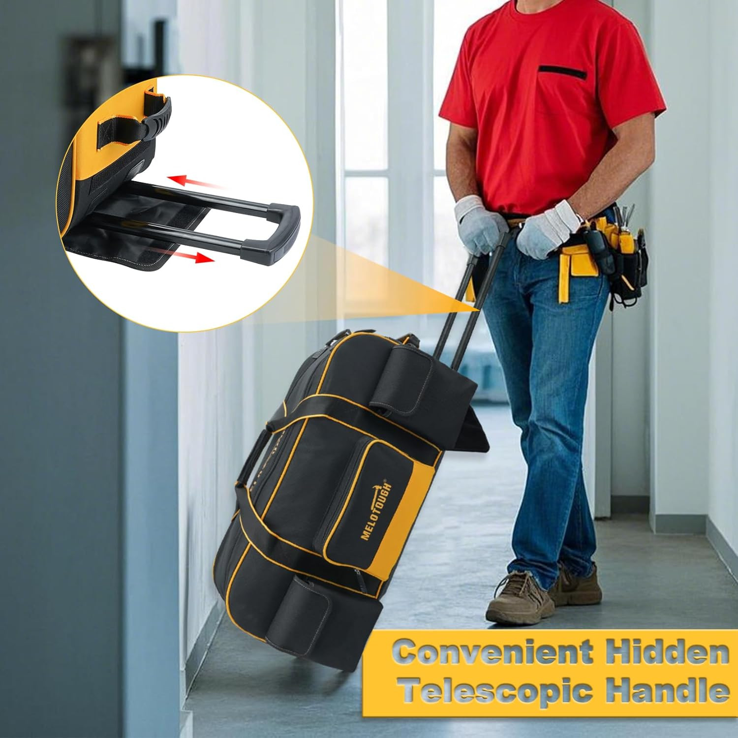 Rolling Tool Bag with Wheels,Large Capacity Tool Bag Organizer with Concealed Te