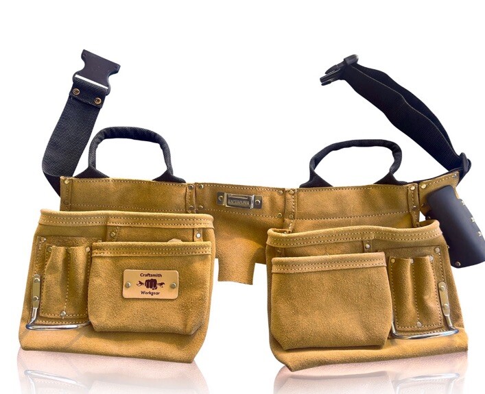 Heavy Duty Split Suede Leather Construction Tool Pouch Belt + Carry Handles