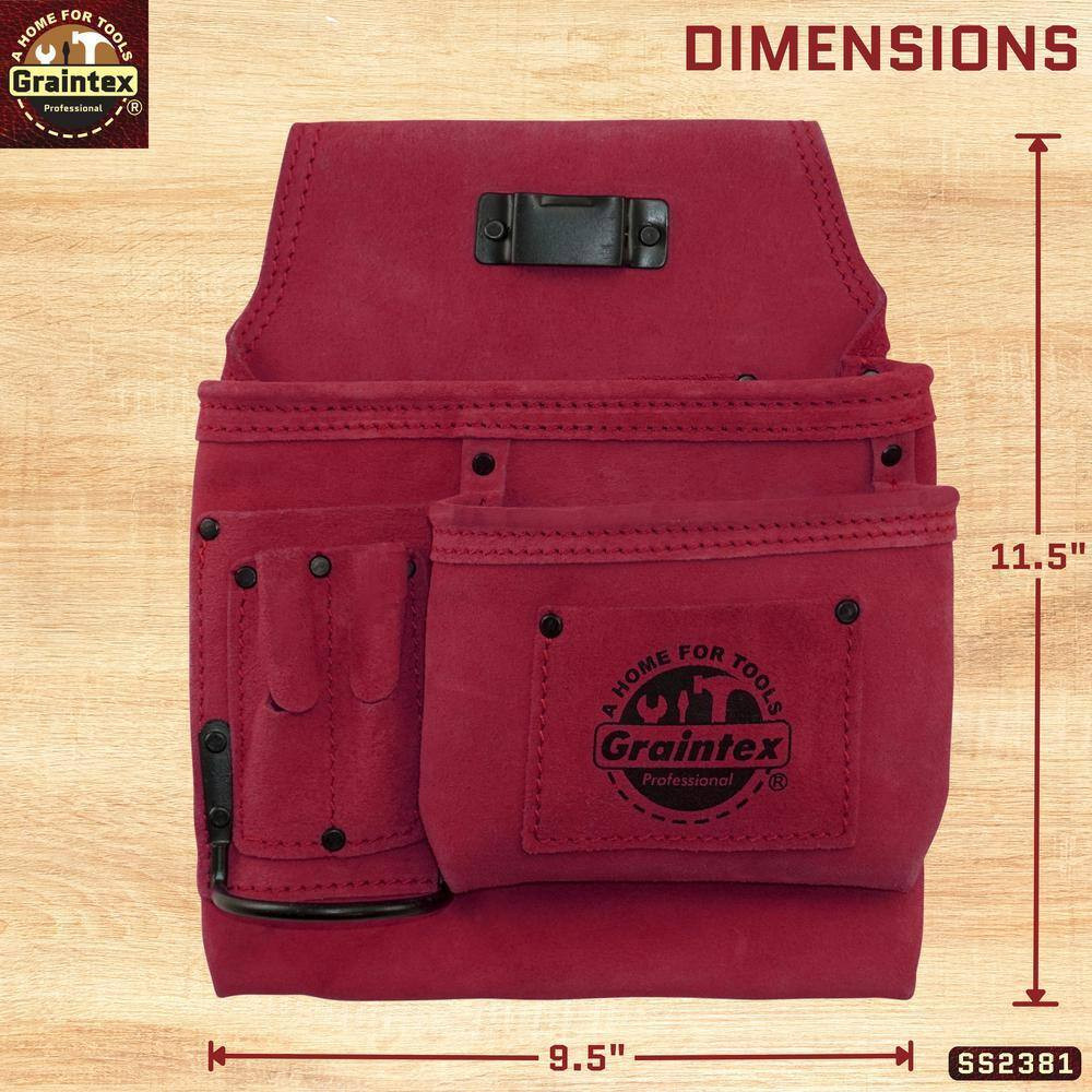 5-Pocket Right Handed Suede Leather Burgundy Nail and Tool Pouch