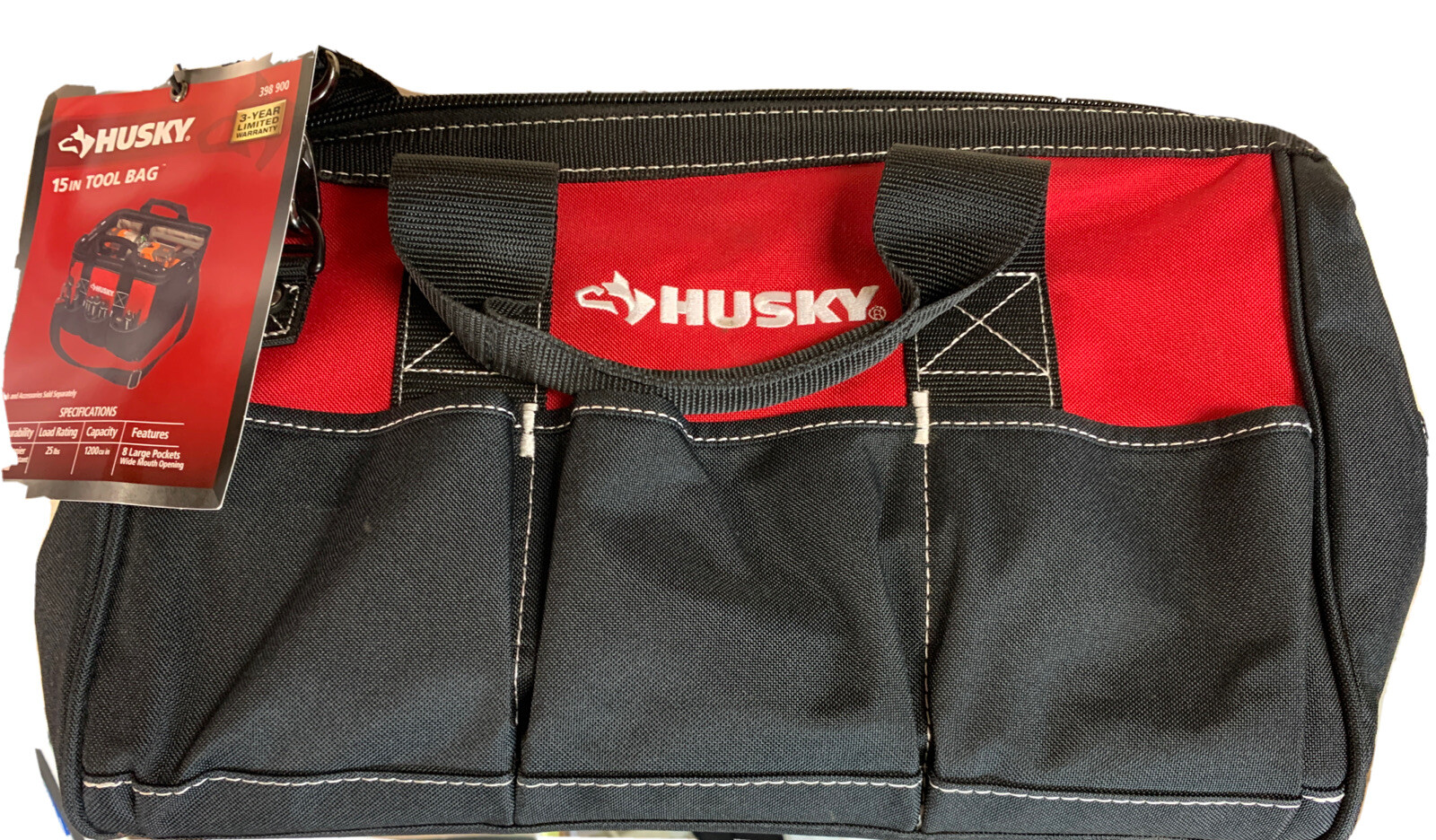 New Husky Zippered Tool Bag 15″ 8 Pocket 600 Denier Water-Resistant
