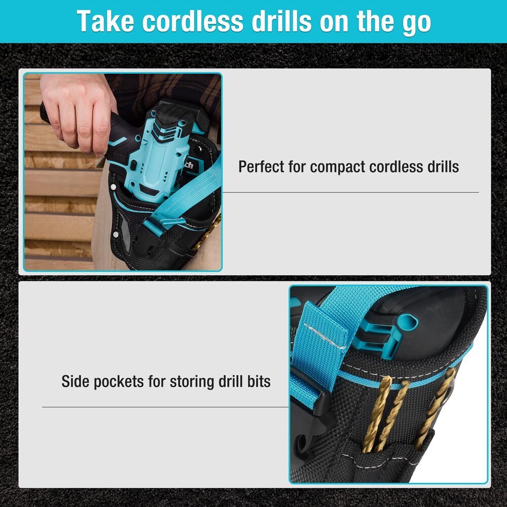 DuraTech Drill Driver Holster Drill Holder w/Side Bit Pocket Holder Strap Buckle