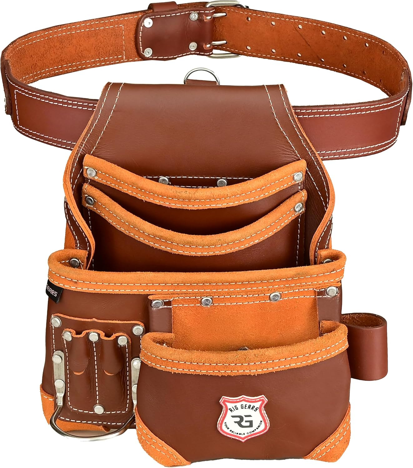 Maroon Leather Tool Belt with 8 Pockets | Durable Carpenter Tool Pouch