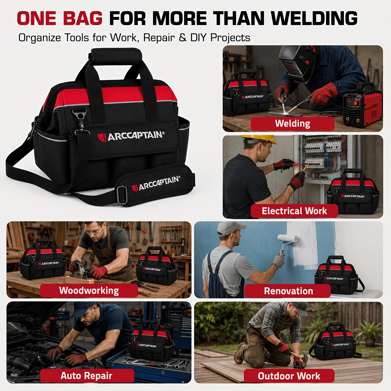 ARCCAPTAIN 13-Inch Welding Tool Bag Portable Welder Carrying Bag with Shoulder