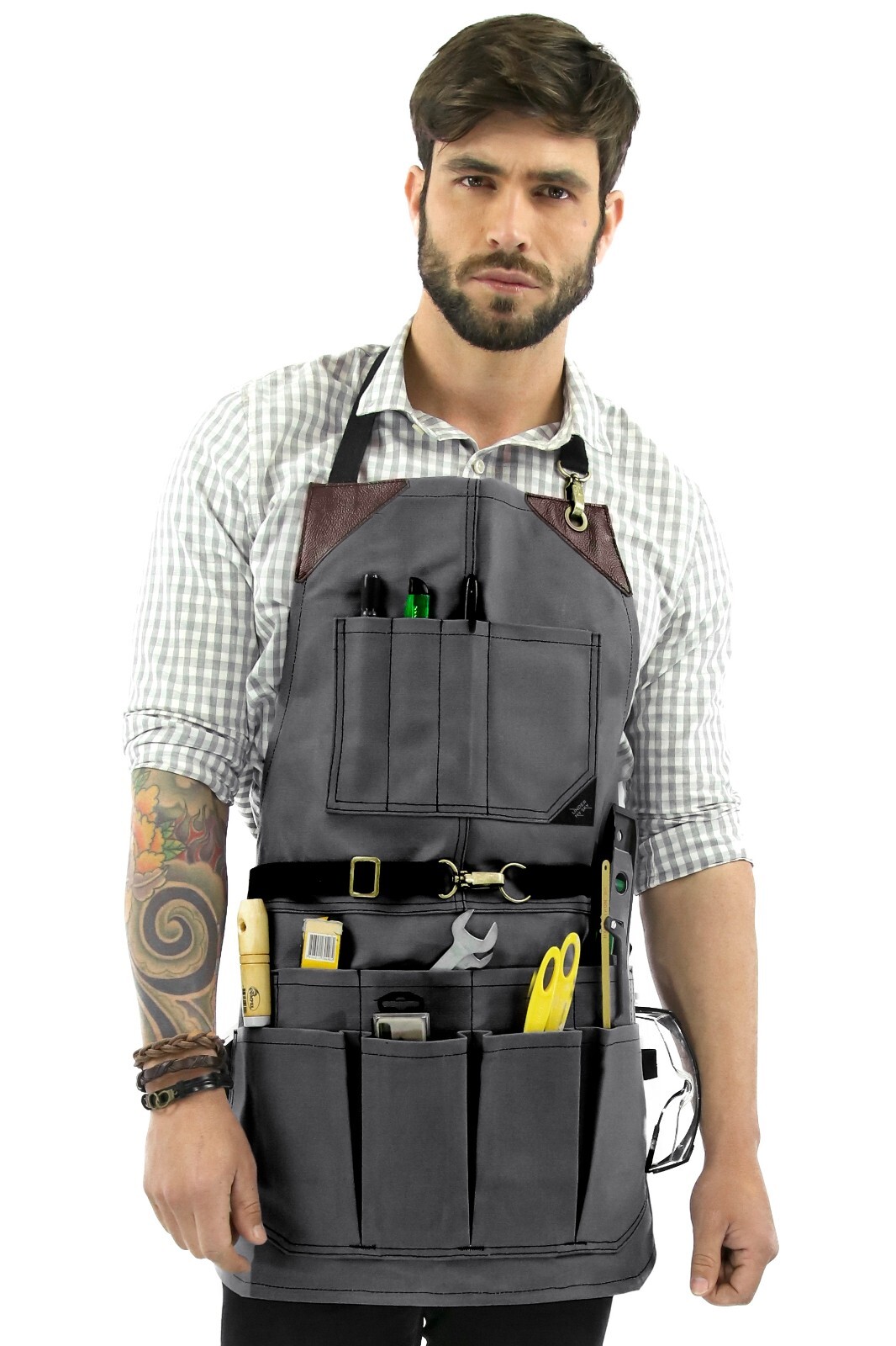 Tool Apron – 12 Pockets, Heavy-Duty Waxed Canvas, Leather Trim, NoTie – Woodwork