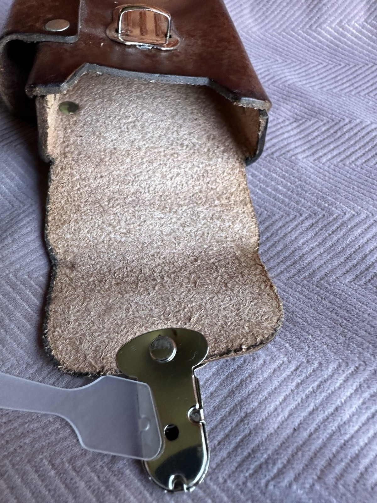 Brown Leather Pouch w/ Belt Loop, Snap Flap Closure, Embossed Cat