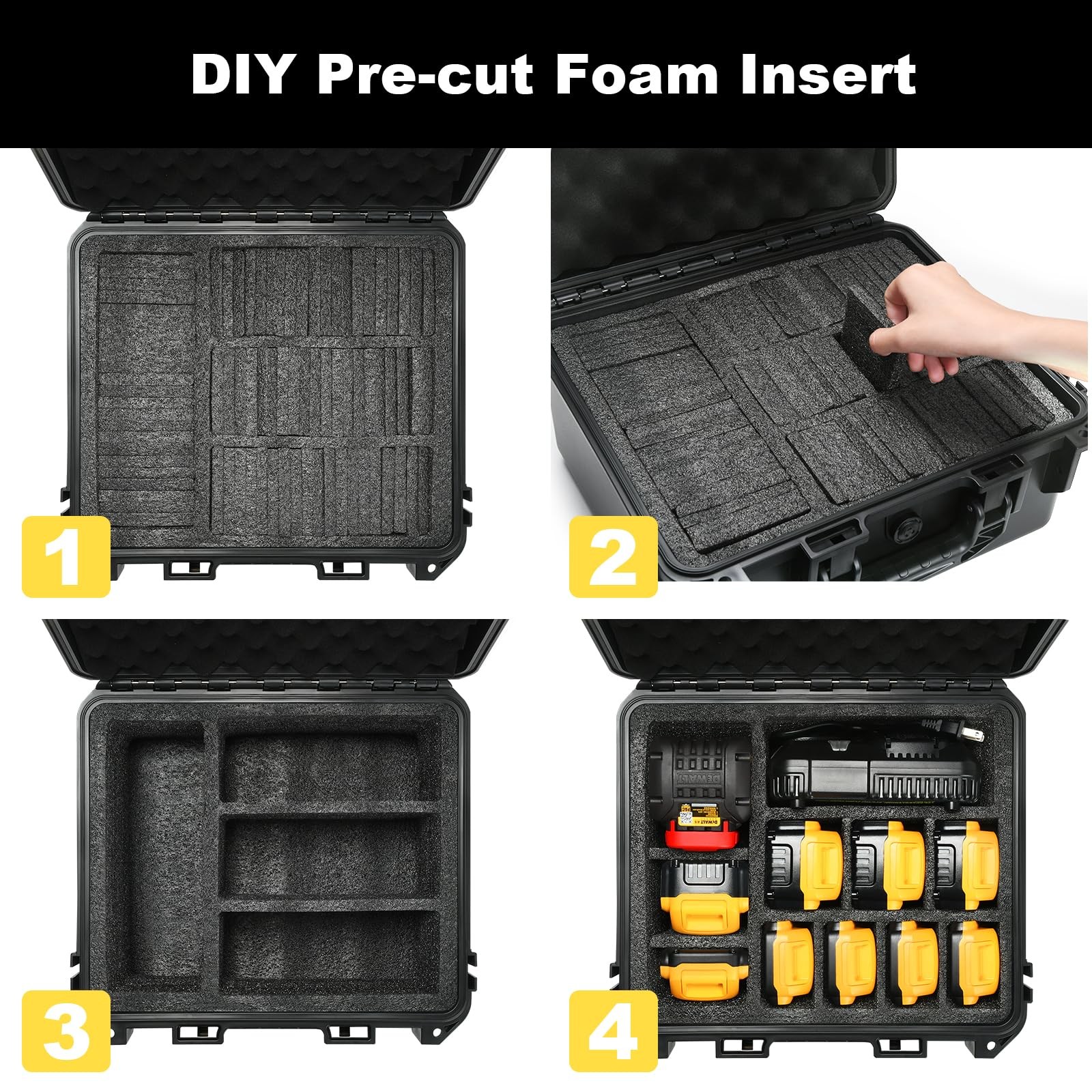 Storage Case for Dewalt Battery & Charger – Waterproof Tool Box with Foam Insert