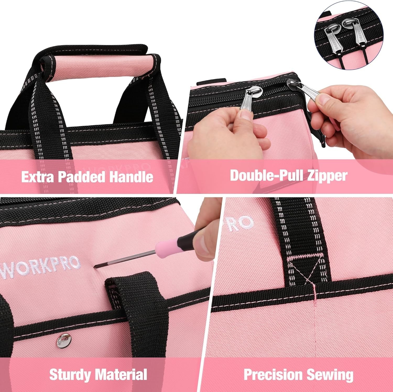 Chic 13-Inch Pink Tool Bag – Wide Mouth Tote with 9 Pockets for Easy Access