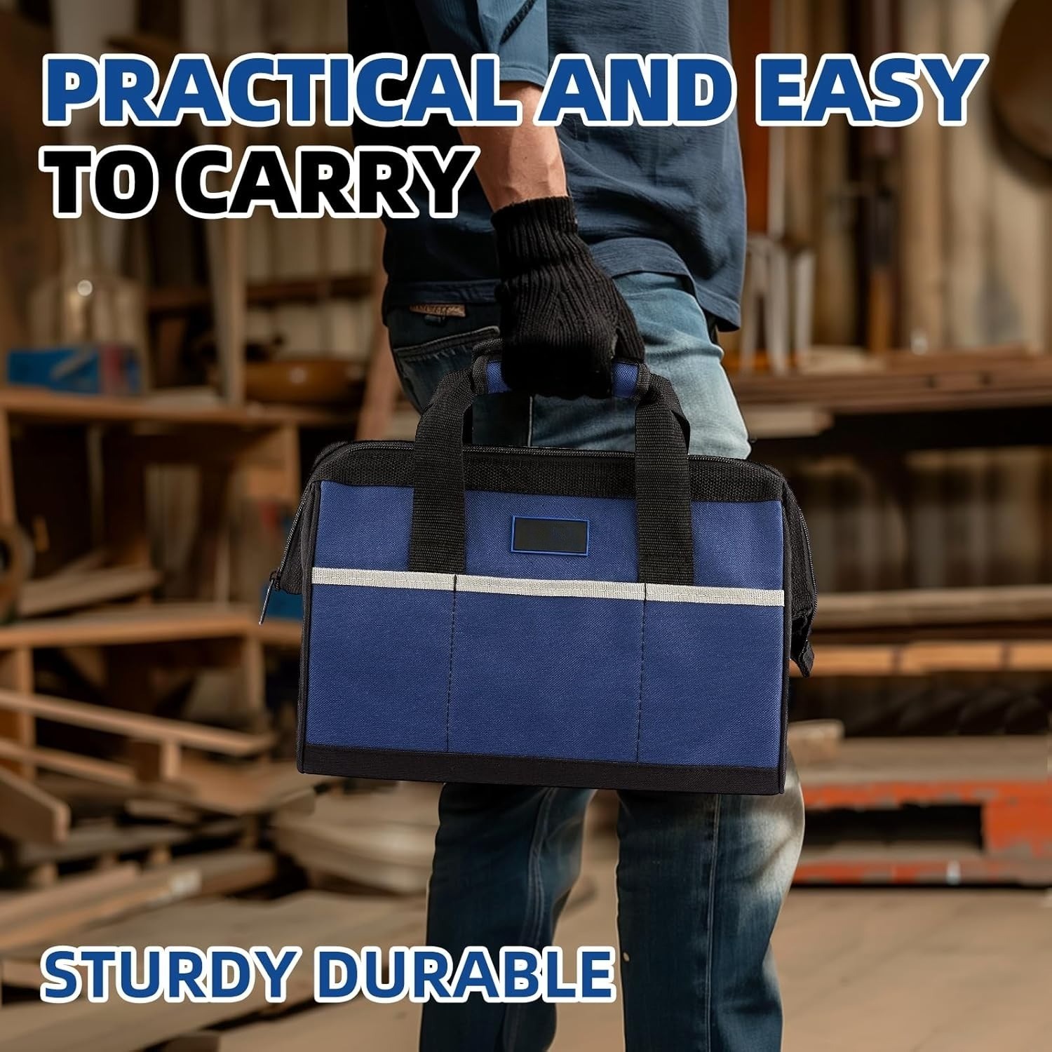 Tool Kit 13-inch, Wide-Mouth Tool Storage Bag, Heavy-Duty Waterproof Design