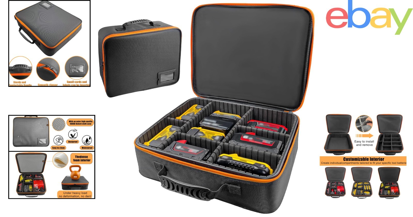 Impact-Resistant Tool Battery Case with Waterproof Design and Removable Dividers