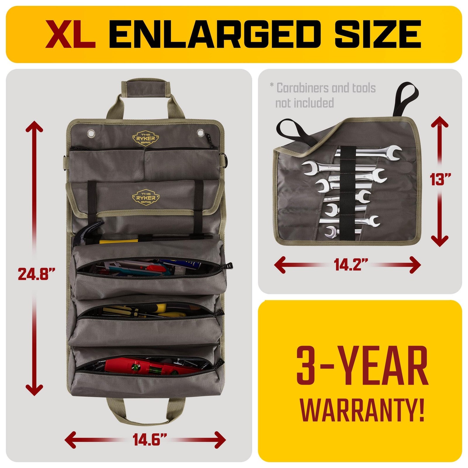 The Ryker Bag PRO Official Tool Roll Organizer – 4 Detachable Tool Pouches + …