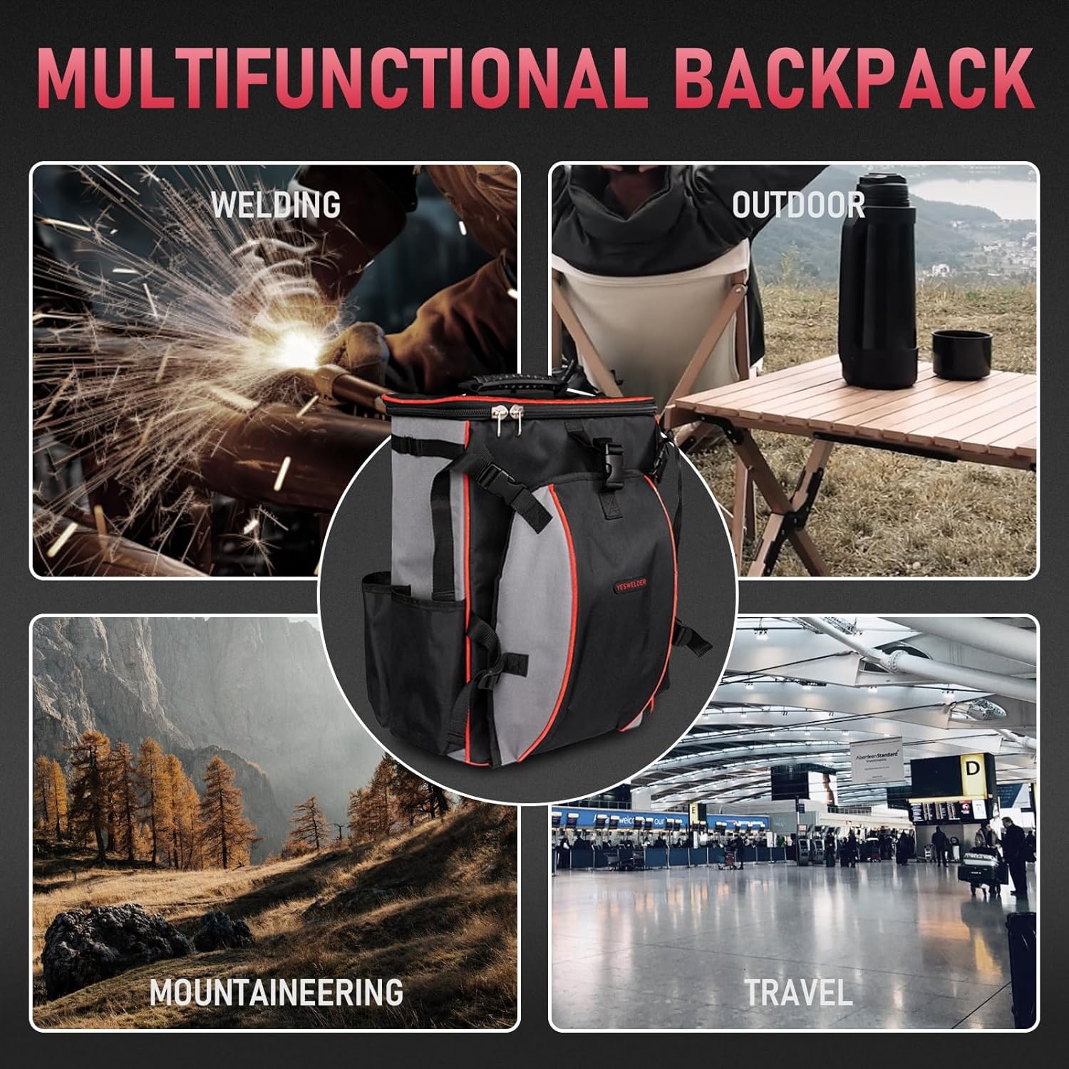 Welding Backpack, Large Capacity Professional Welding Tool Bag with Helmetcatch,