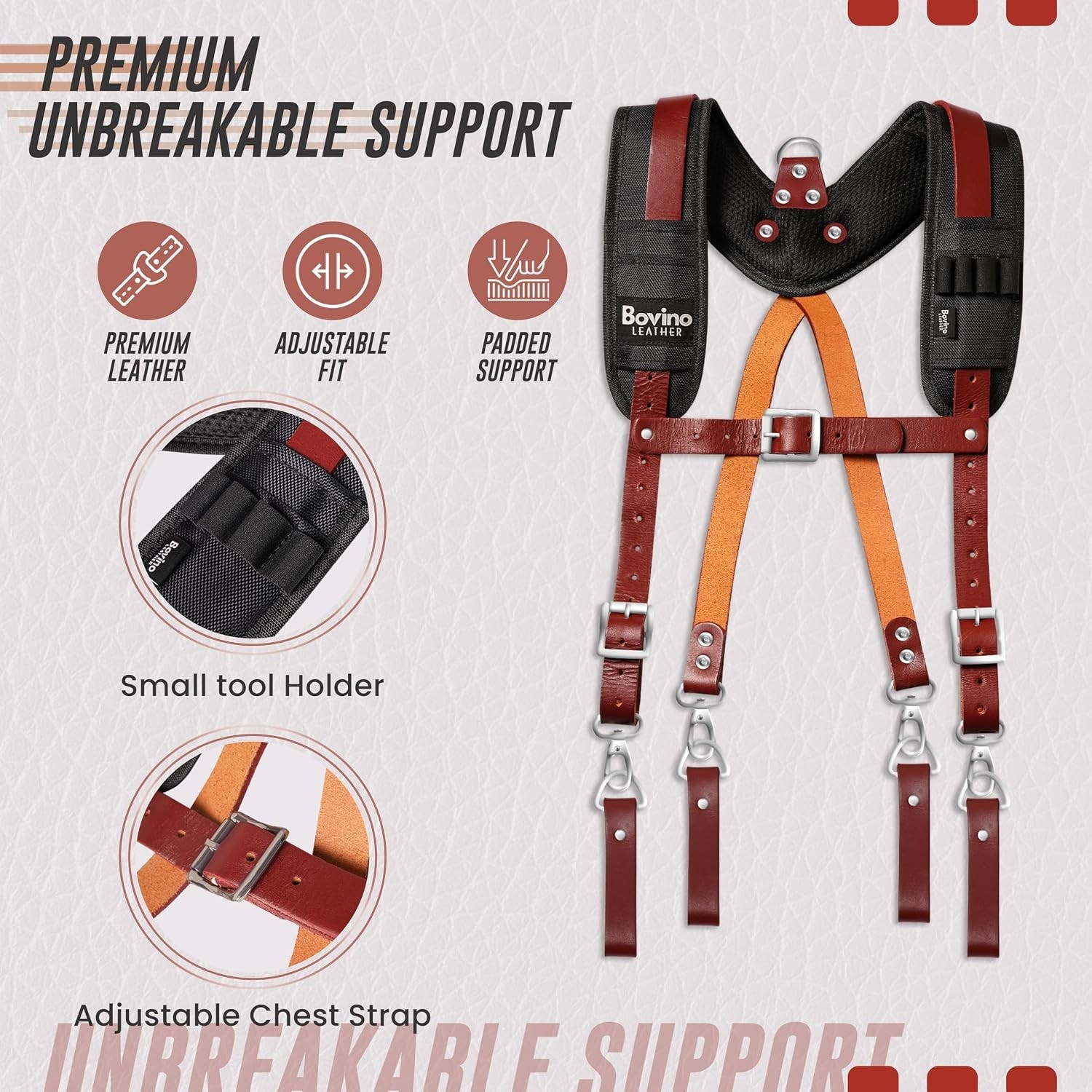 Professional Leather Tool Belt Suspenders with Padded Support – Unisex Large