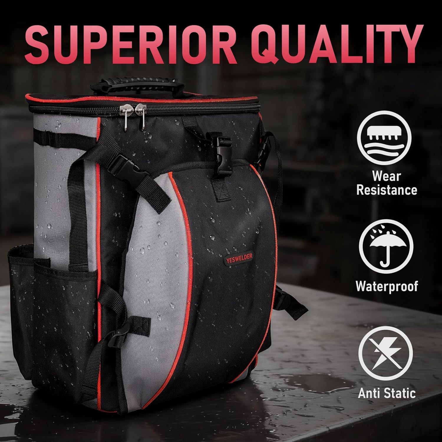Welding Backpack, Large Capacity Professional Welding Tool Bag with Helmetcatch,