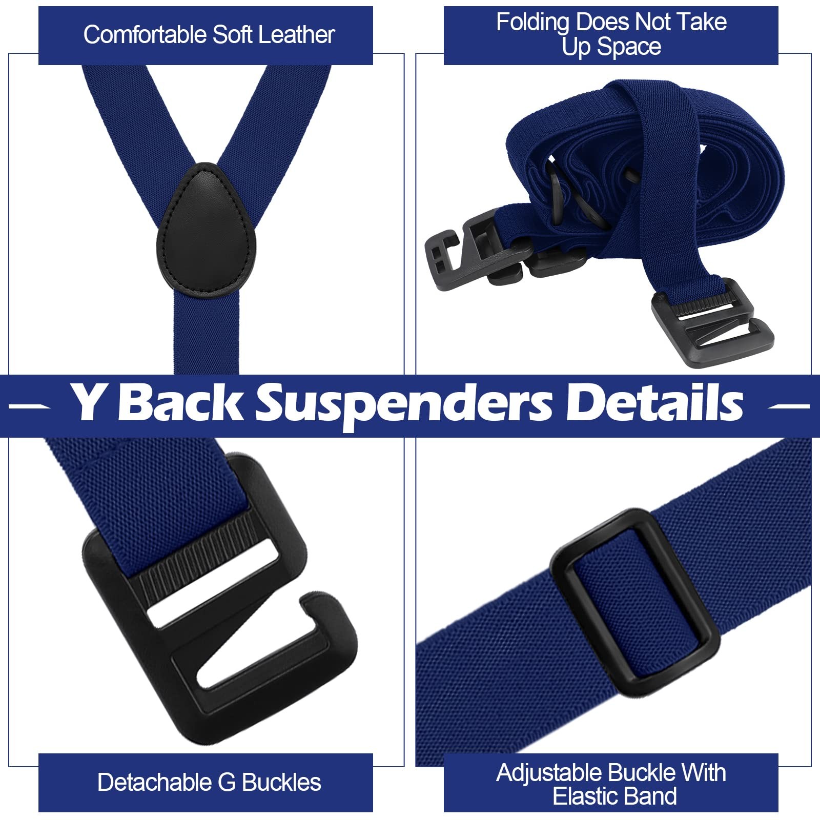 Janmercy 4 Pcs Hidden Suspenders for Men Large, Black, Beige, Gray, Navy Blue