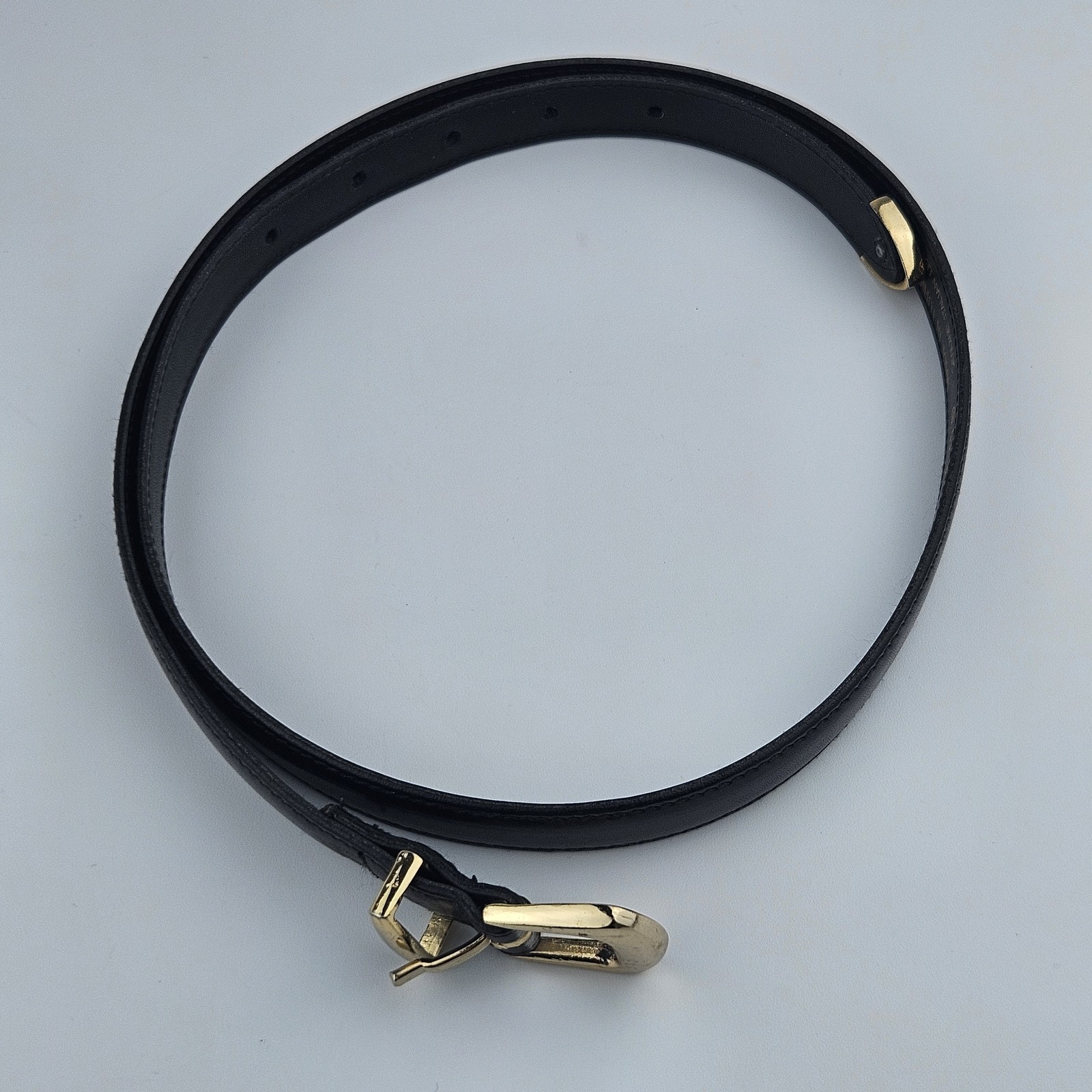 Echo Vintage Black Leather Belt Gold Buckle Tip Size L 0.75″ Wide