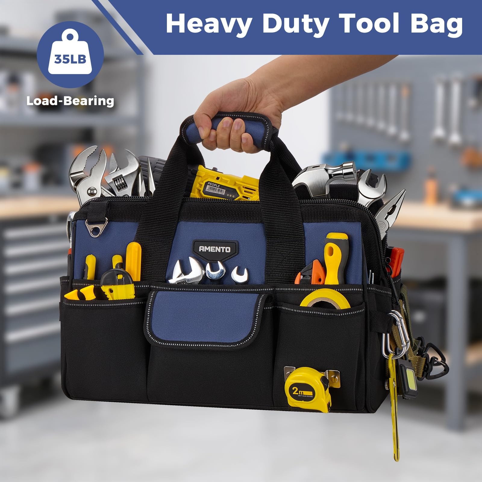 16-Inch Heavy Duty Tool Bag, 22 Pockets Empty Tool Box Organizer Storage, Sof…
