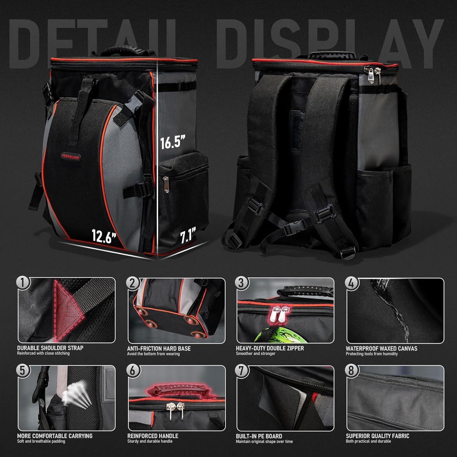 Welding Backpack, Large Capacity Professional Welding Tool Bag with Helmetcatch,
