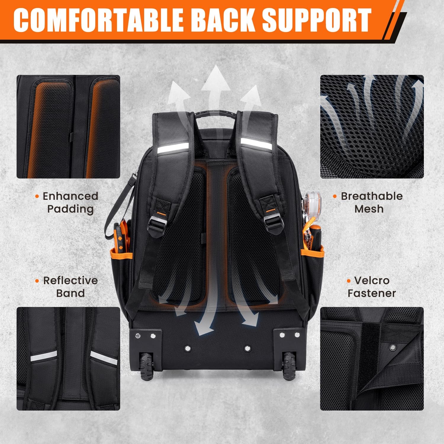 2-In-1 Rolling Tool Backpack Heavy Duty, Rolling Tool Bag with Wheels, 63-Poc…