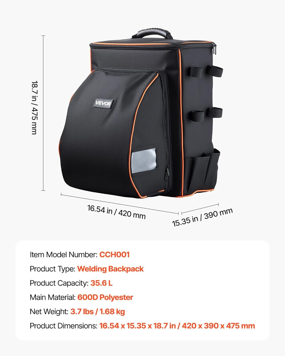 Welding Backpack, 35.6L Welder Backpack for Tools and Helmet, 600D Polyester Ext