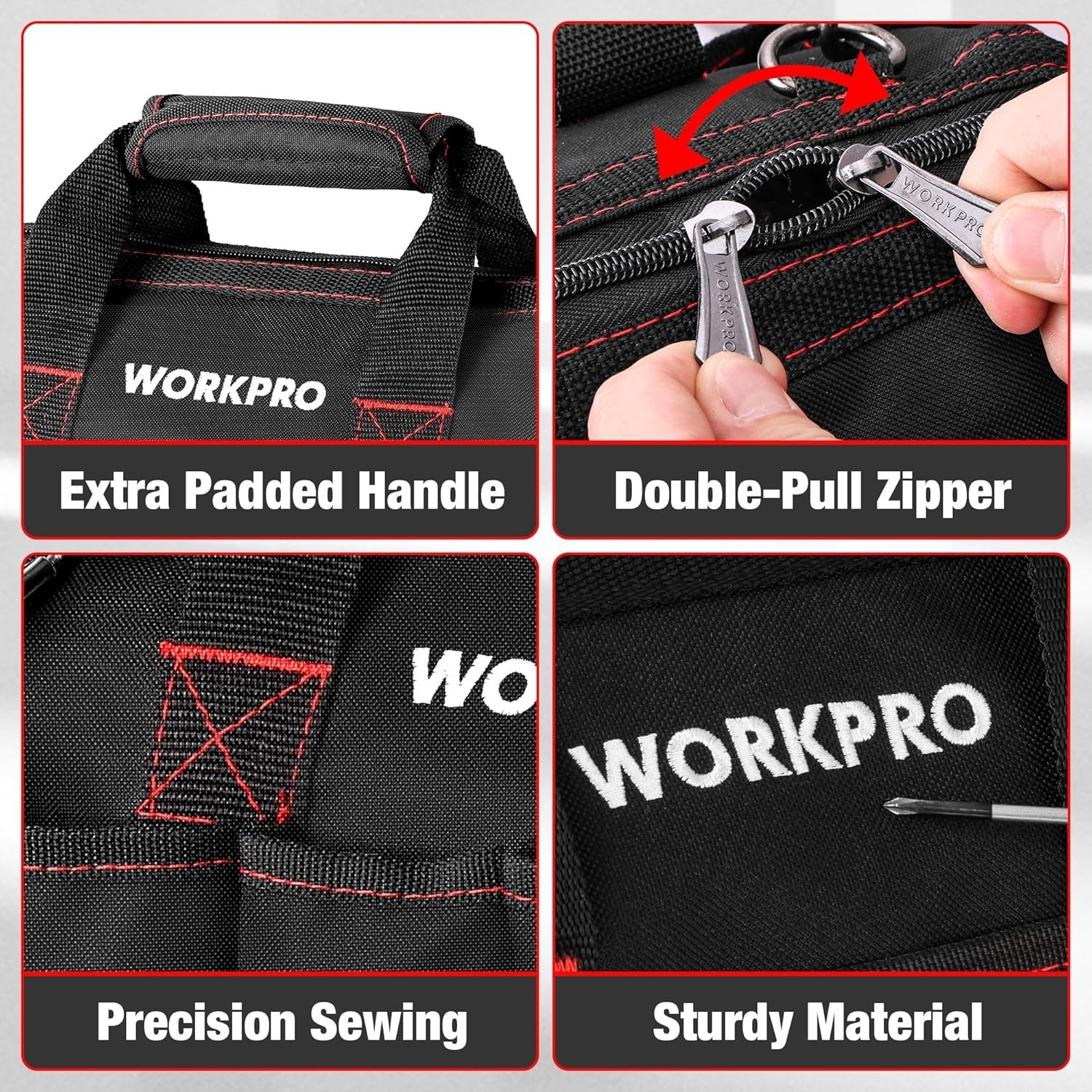 Durable 14-Inch Multi-Pocket Tool Bag with Adjustable Shoulder Strap in Black