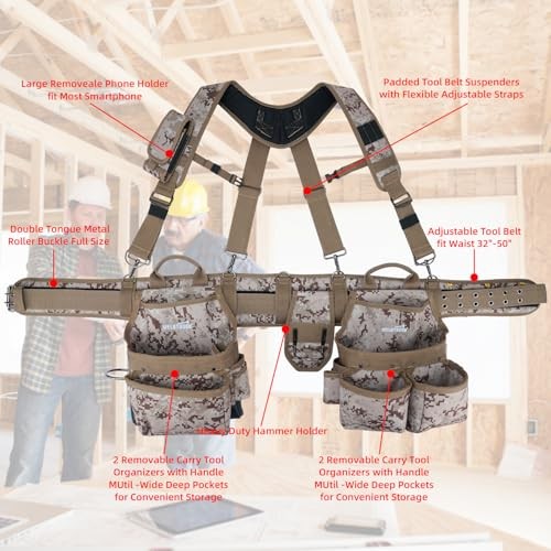 Camo Tool Belt with Suspenders Camouflage Khaki Camo Tool Belt with Suspenders