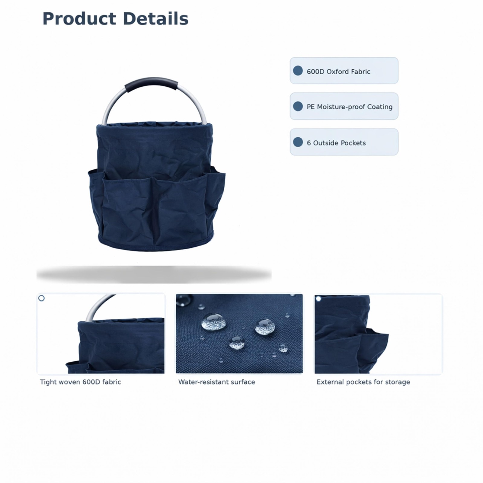 Cleaning Caddy with Handle, Foldable 17L Cleaning Supplies Basket with 6 Pockets
