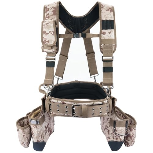 Camo Tool Belt with Suspenders Camouflage Khaki Camo Tool Belt with Suspenders
