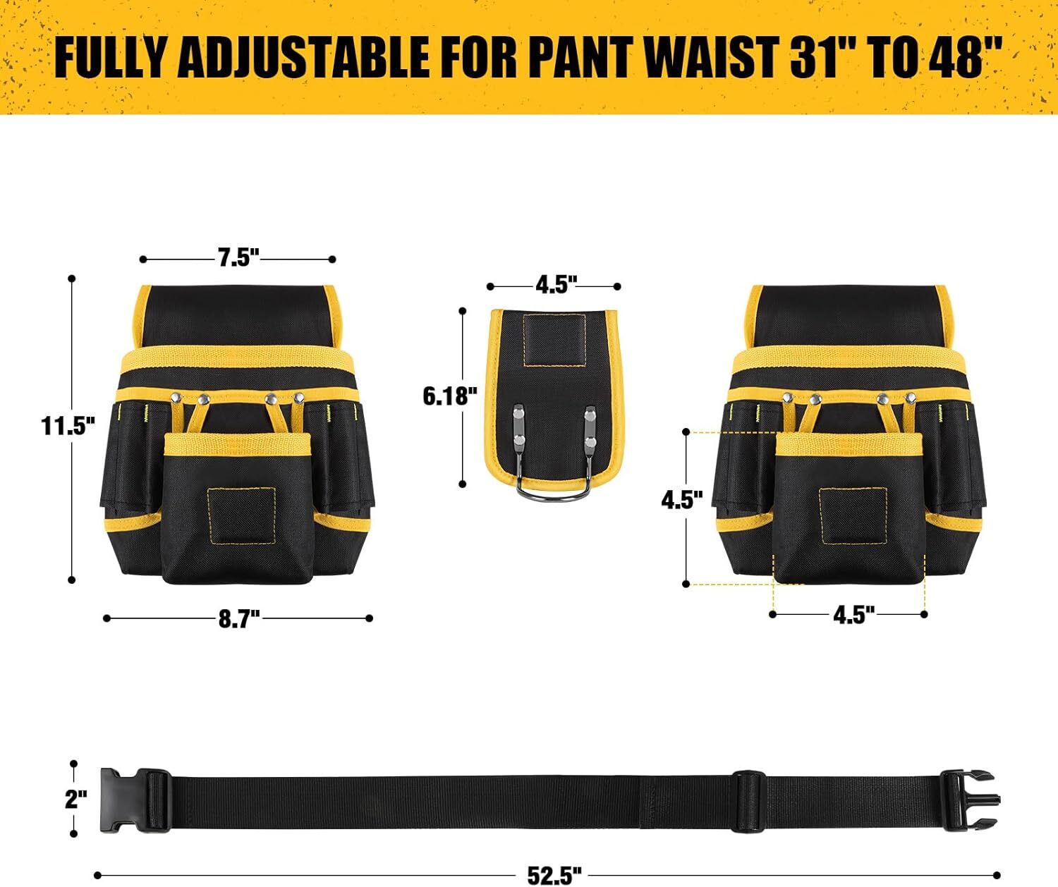 NHeavy Duty Magnetic Tool Belt for Men – 26 Pockets, Durable Work Pouch US STOCK