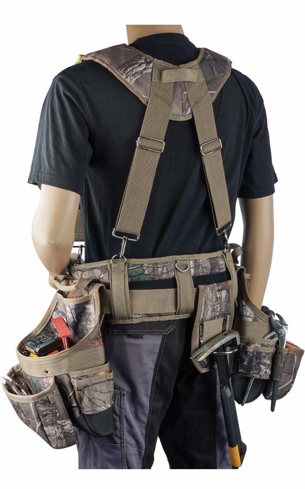 Heavy-Duty Camouflage Tool Belt with Suspenders W/22 Pockets M