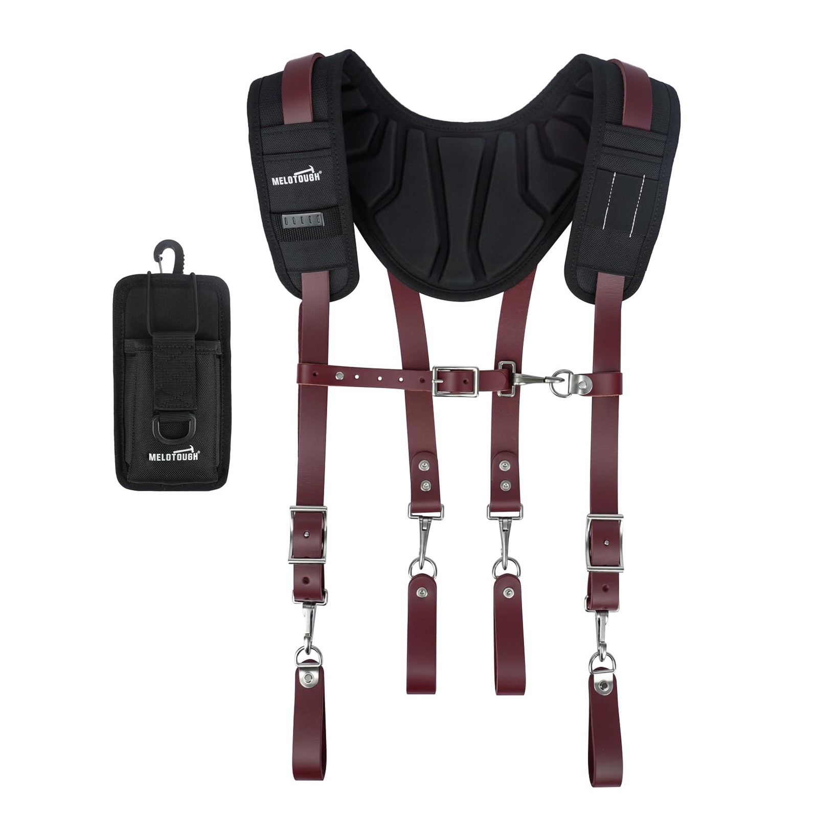 Oil Tanned Leather Padded Tool Belt Suspenders for Men,Carpenter Tool Bag Sus…