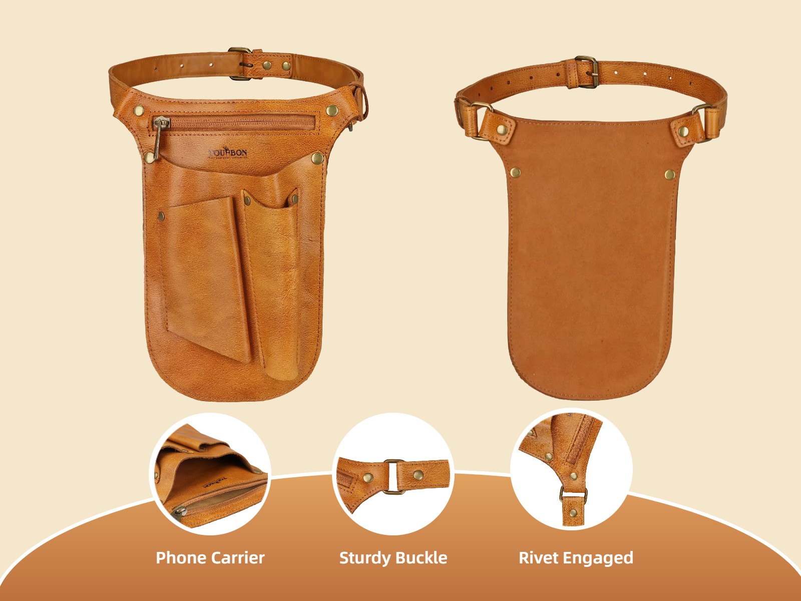 TOURBON Leather Gardening Tools Belt Florist Holder Bag Utility Pouch Phone Case