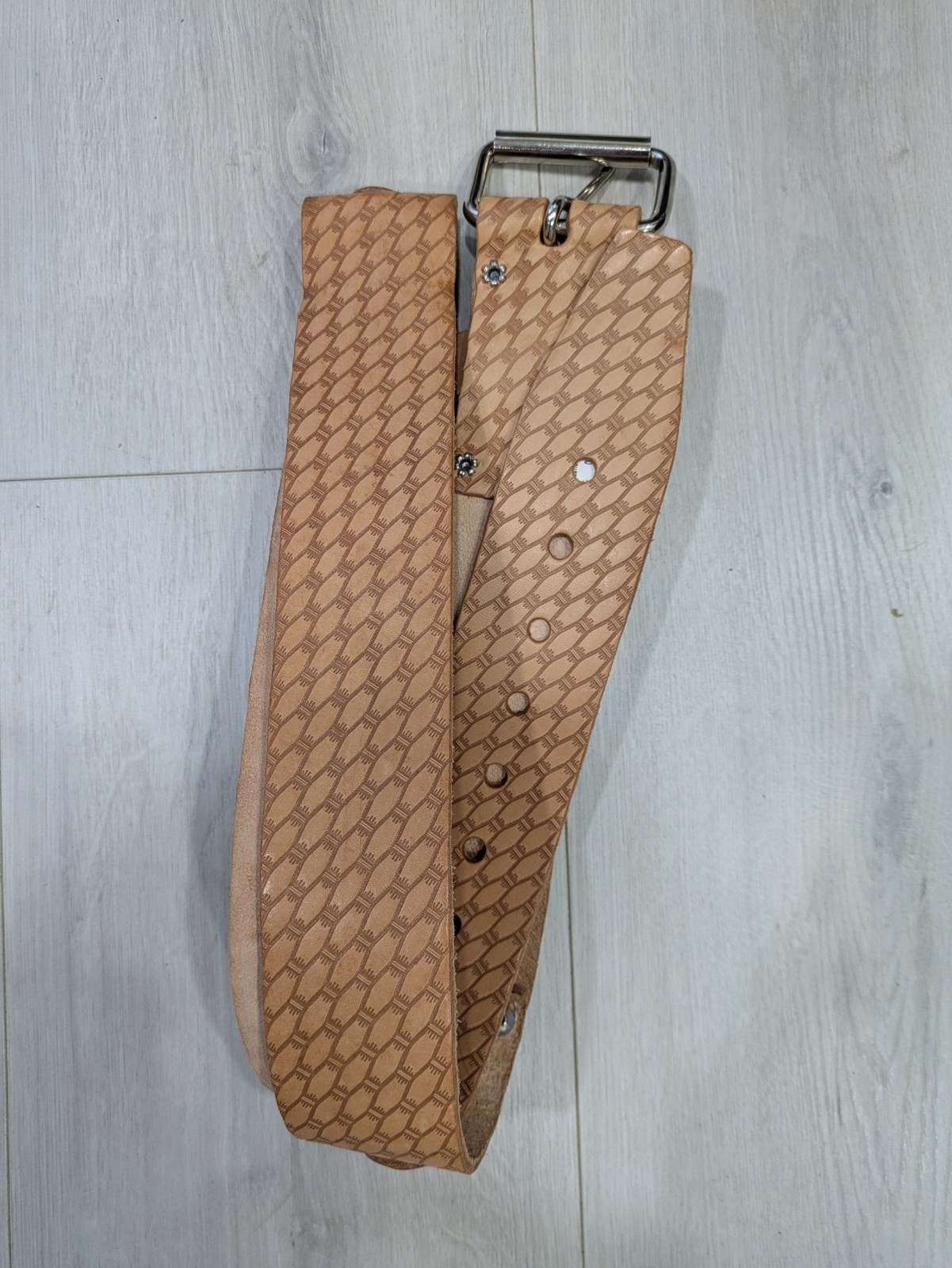 McGuire Nicholas 960 Roller Buckle Belt 2″ Tan Saddle Leather 41 Heavy Duty NEW