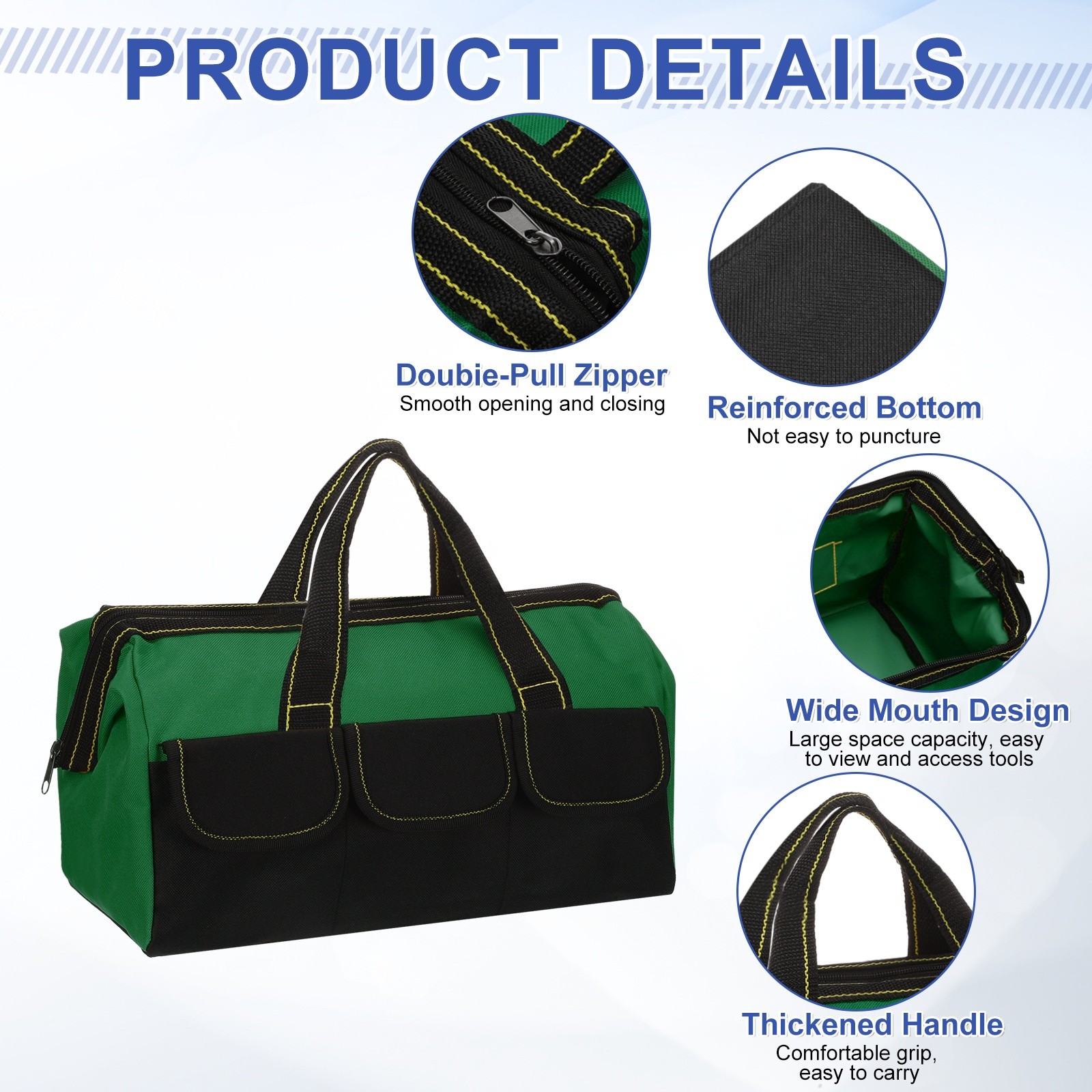 Wide Mouth Tool Bag 14.2 Inch Oxford Cloth Tote Bag, Army Green