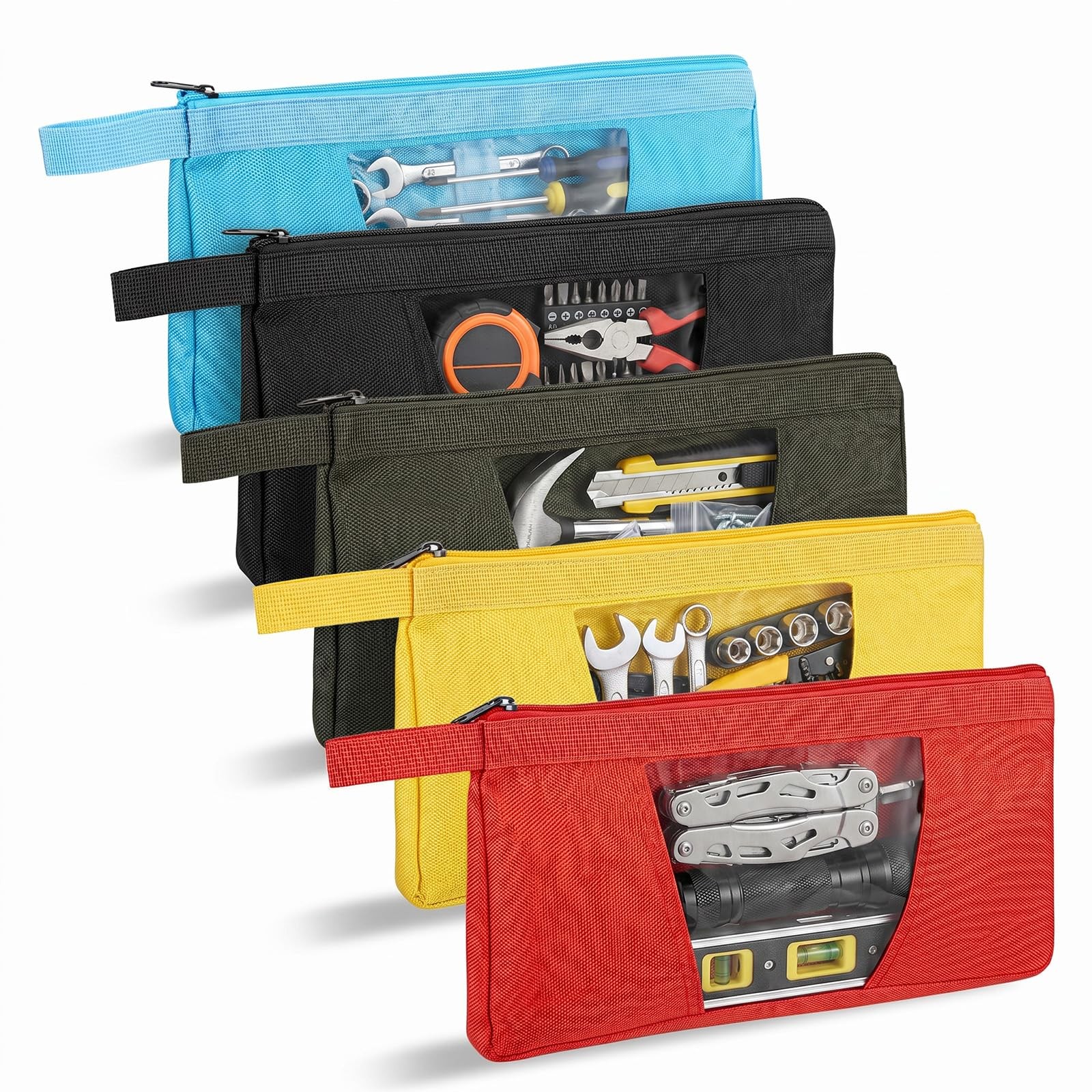 5 Pack Tool Pouch with Clear Window, 12inch Heavy Duty Canvas Tool Bag Organi…