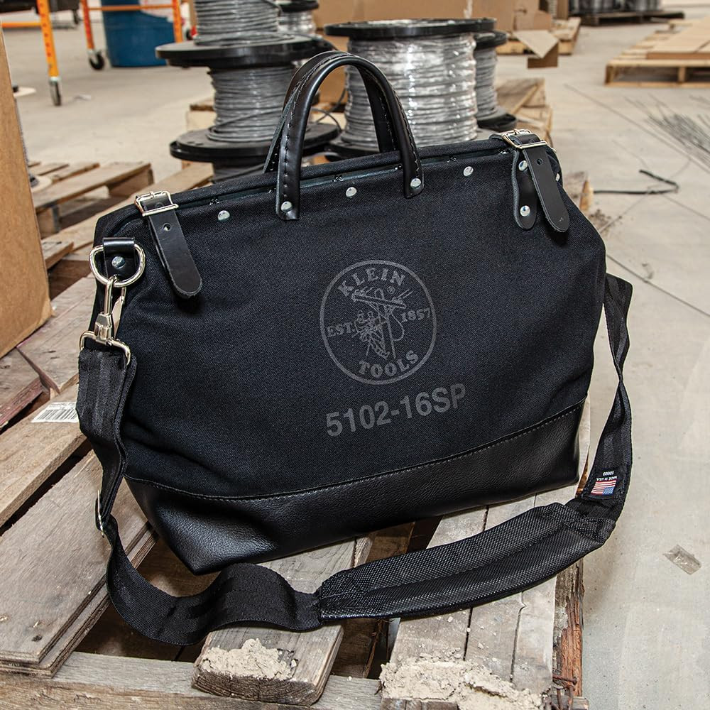Klein Tools 510216SPBLK Tool Bag, Large 16-Inch Deluxe Canvas Tool Bag and Organ