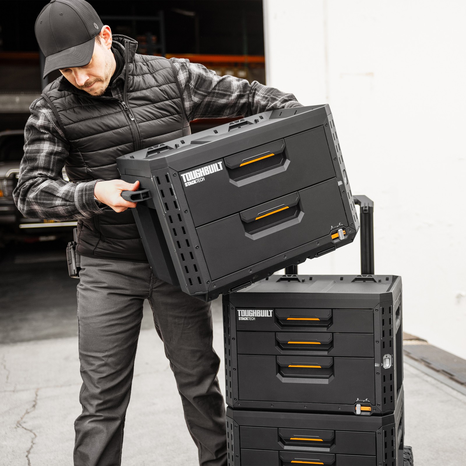 ToughBuilt StackTech Locking Box,Plastic Storage Tool & Gear Organizer(Open Box)