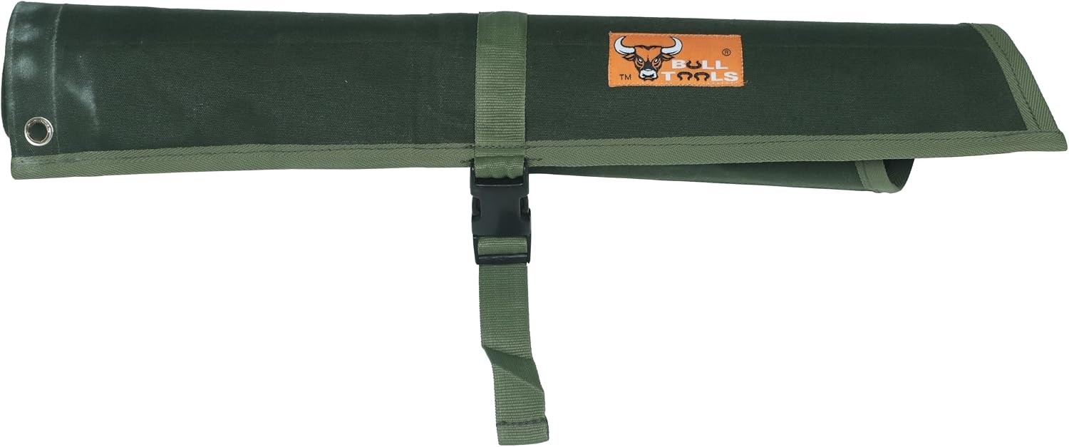 Bull Tools 14 Pocket Heavy-Duty Wrench Roll Organizer – Olive Drab Canvas Pouch