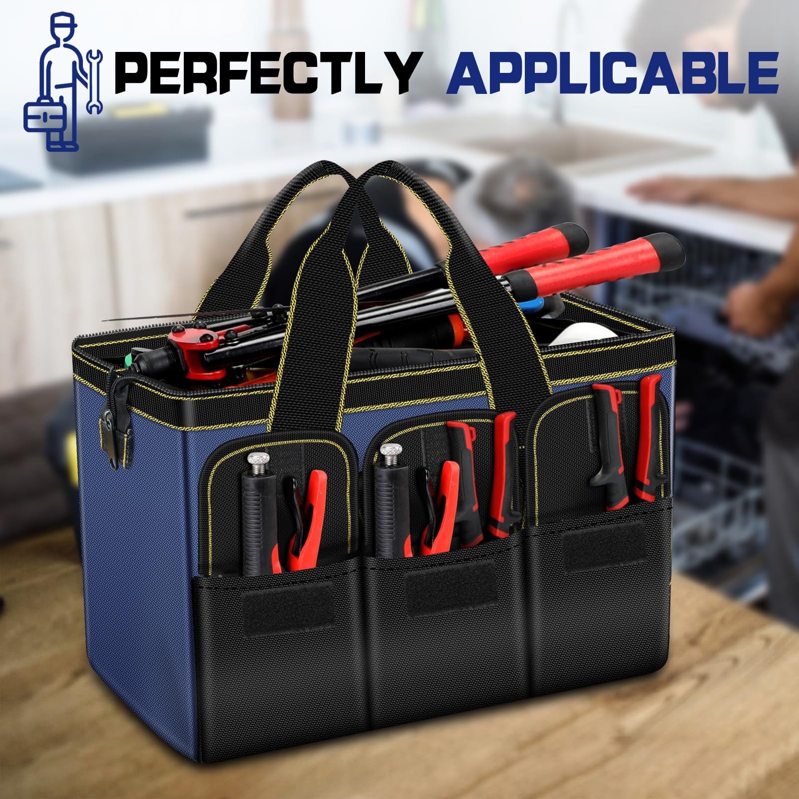 2 PCS Tool Bag Set 14 Inch & 16 Inch Portable Wide Mouth Organizer Tote Box