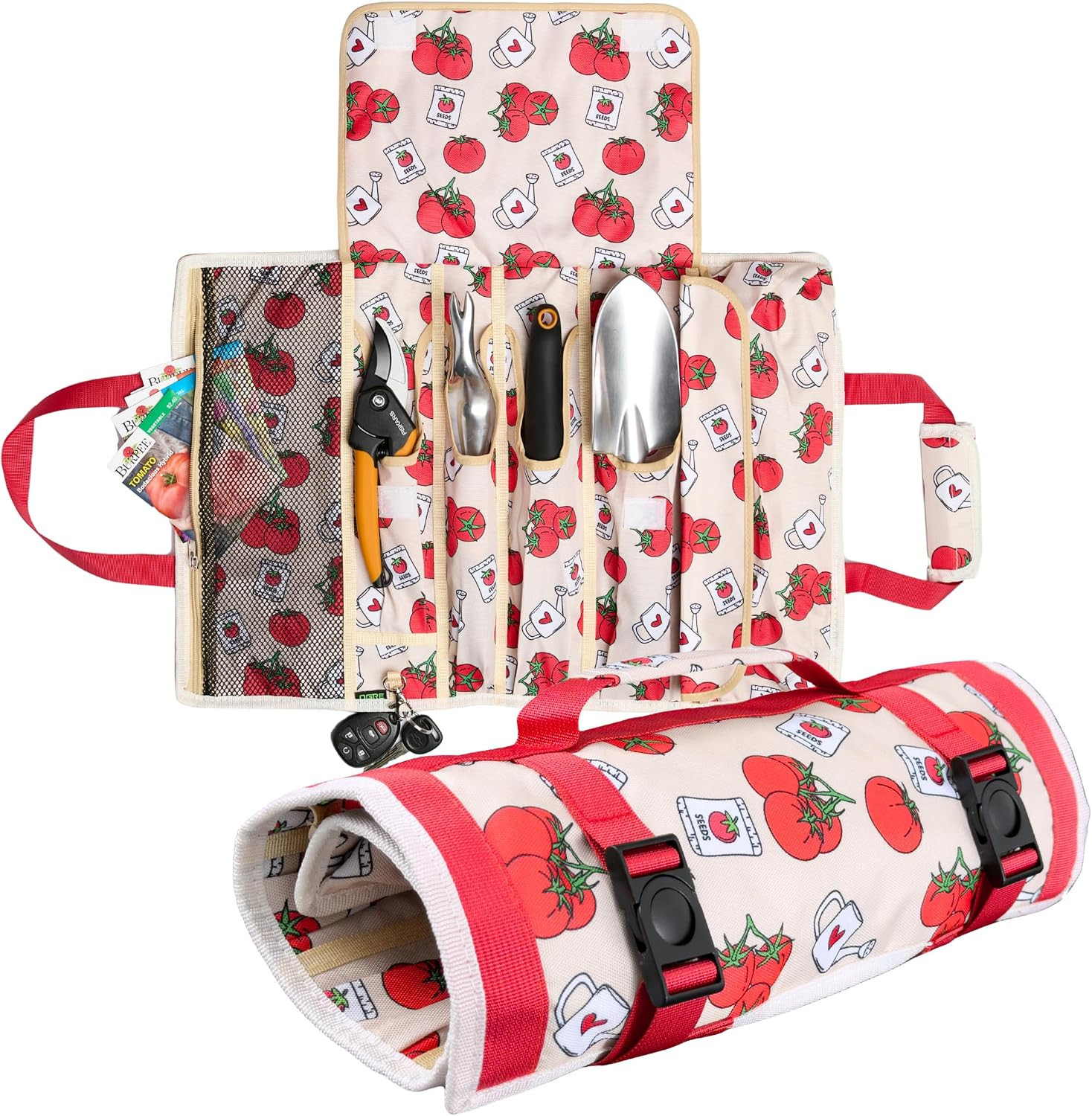 Garden Tool Bag -Roll-Up Garden Tool Holder with Deep Pockets(Tools Not Included