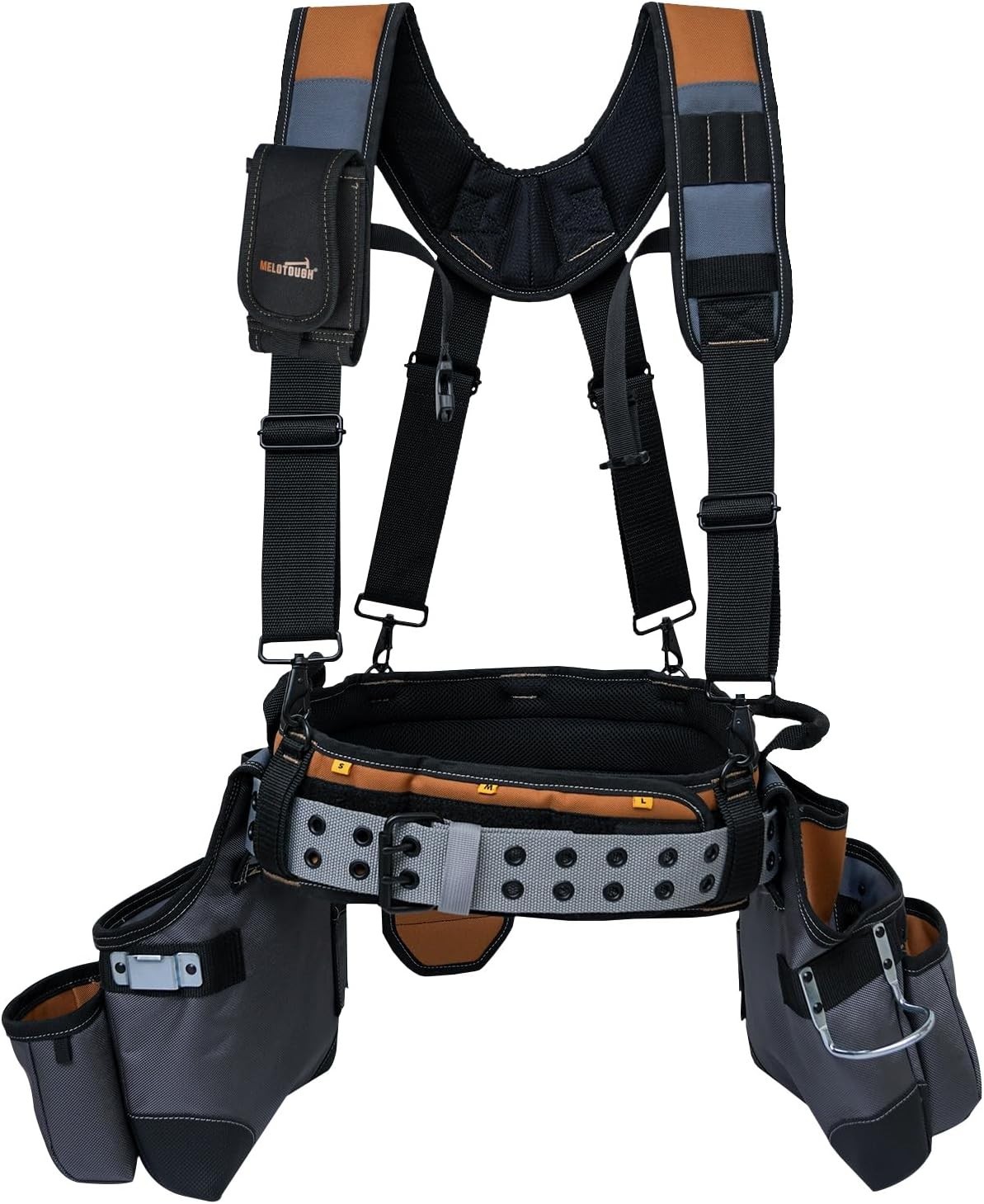28-Pocket Heavy-Duty Tool Belt & Padded Suspenders for Professionals – Khaki
