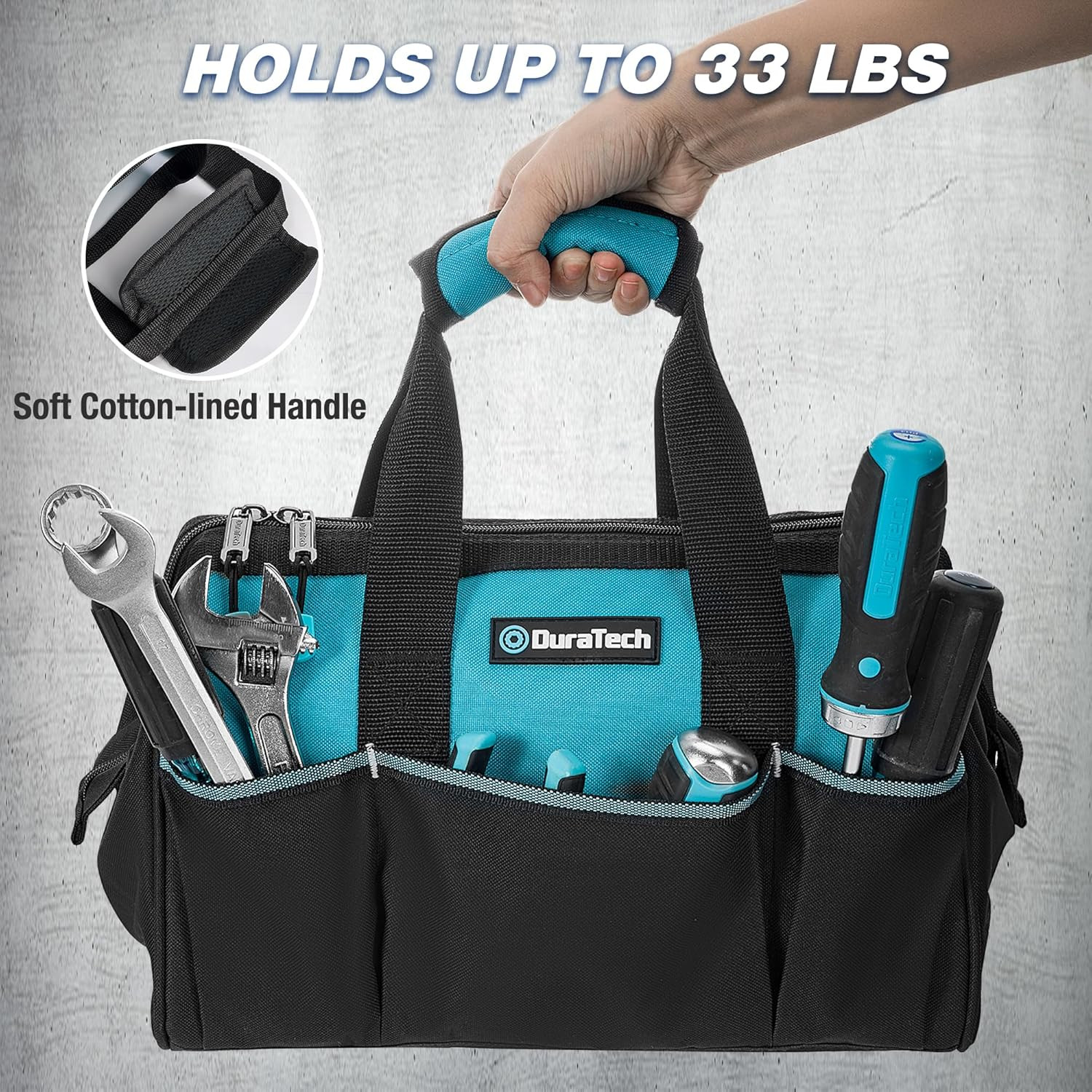 13-Inch Small Tool Bag with 9 Pockets, Tool Bags for Men Women, Toolbag with Thi